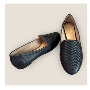Talbots Leather Loafer Flat Casual Shoes Women 8M Black Chevron Quilted Slip On